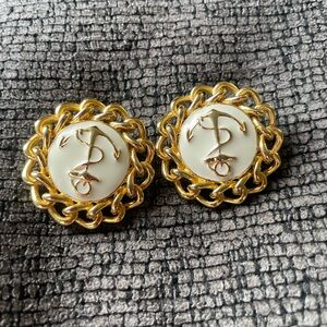 Gold and White Chain Link Earrings